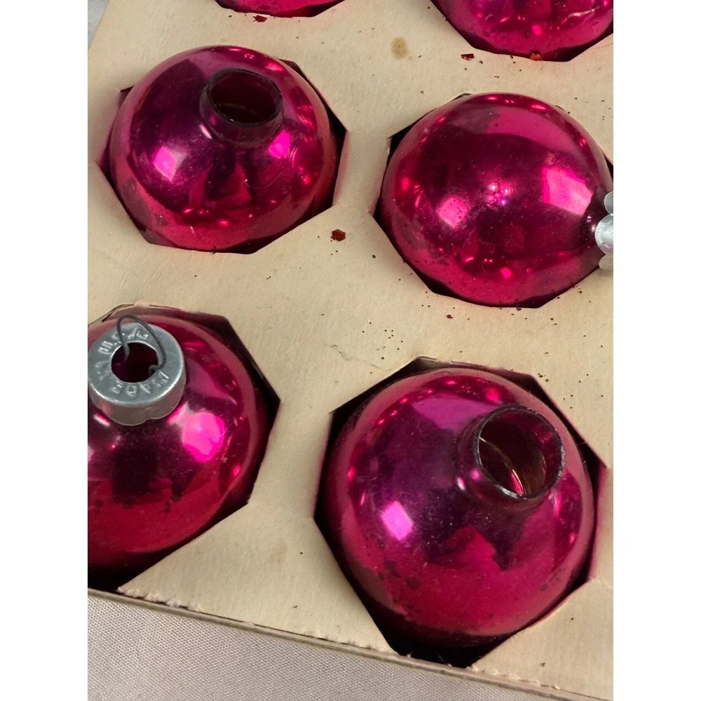 Vintage Coby Glass Christmas Tree Ornaments Pink Magenta Set of 11 USA Made